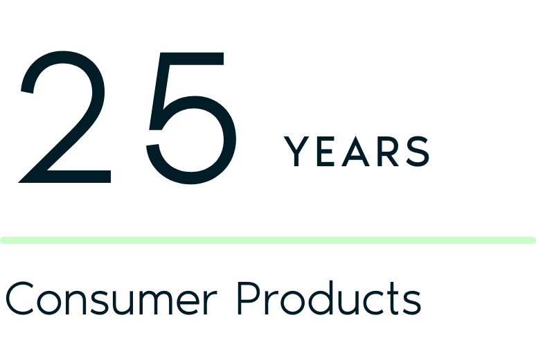 25 years working in consumer products.