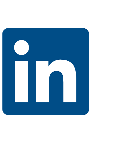 LinkedIn logo with blue square and white lowercase 'in'.