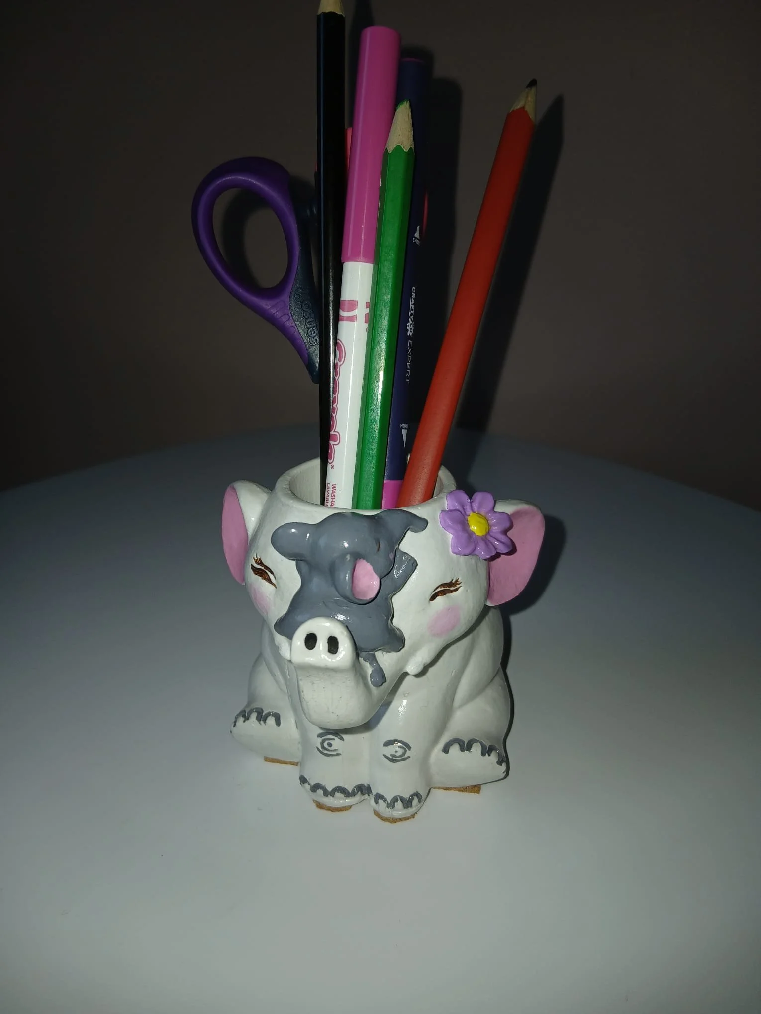 Elephant Pencil Holder - Side View with pencils2.jpg