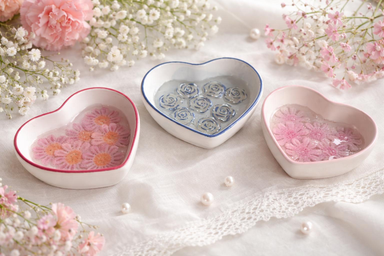 Handmade Floral Heart Trinket Dishes