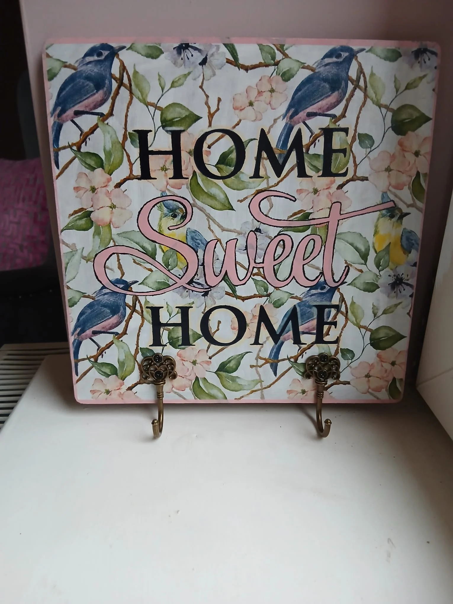 Navy and Pink birds keyholder - Front.jpeg