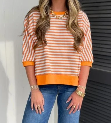 Orange Stripe 3/4 Sleeve Top