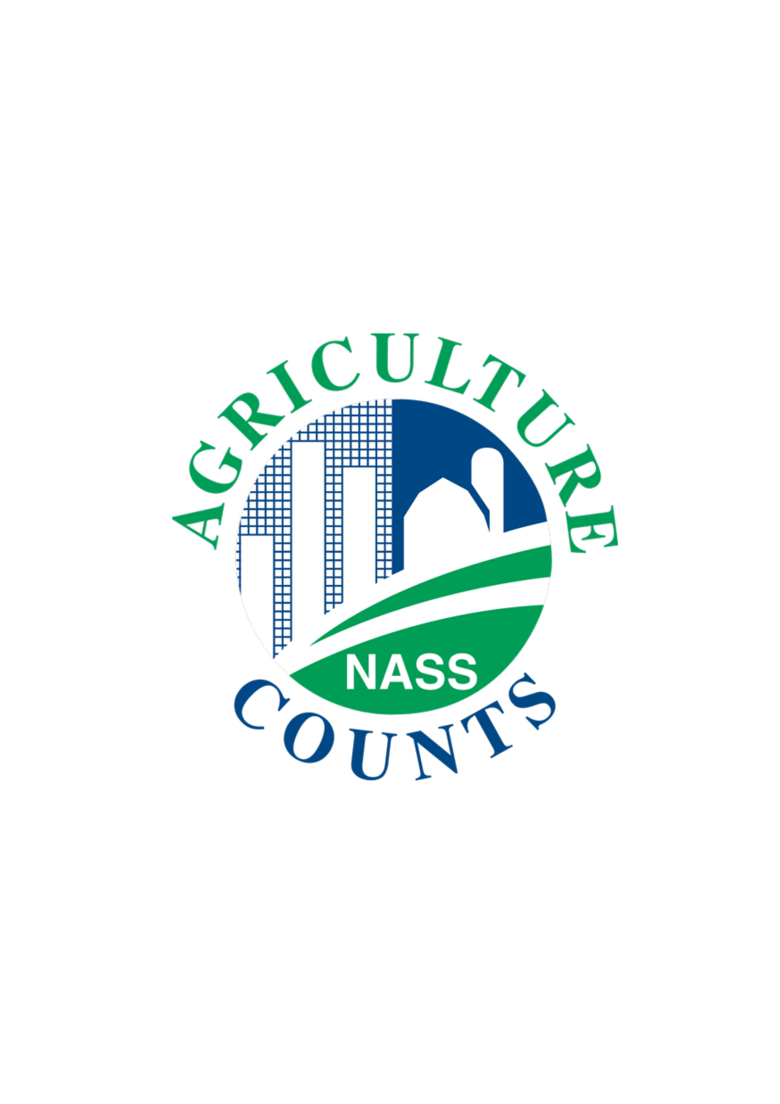 Logo of Agriculture NASS County with a green and blue design, featuring a representation of farm structures and fields.
