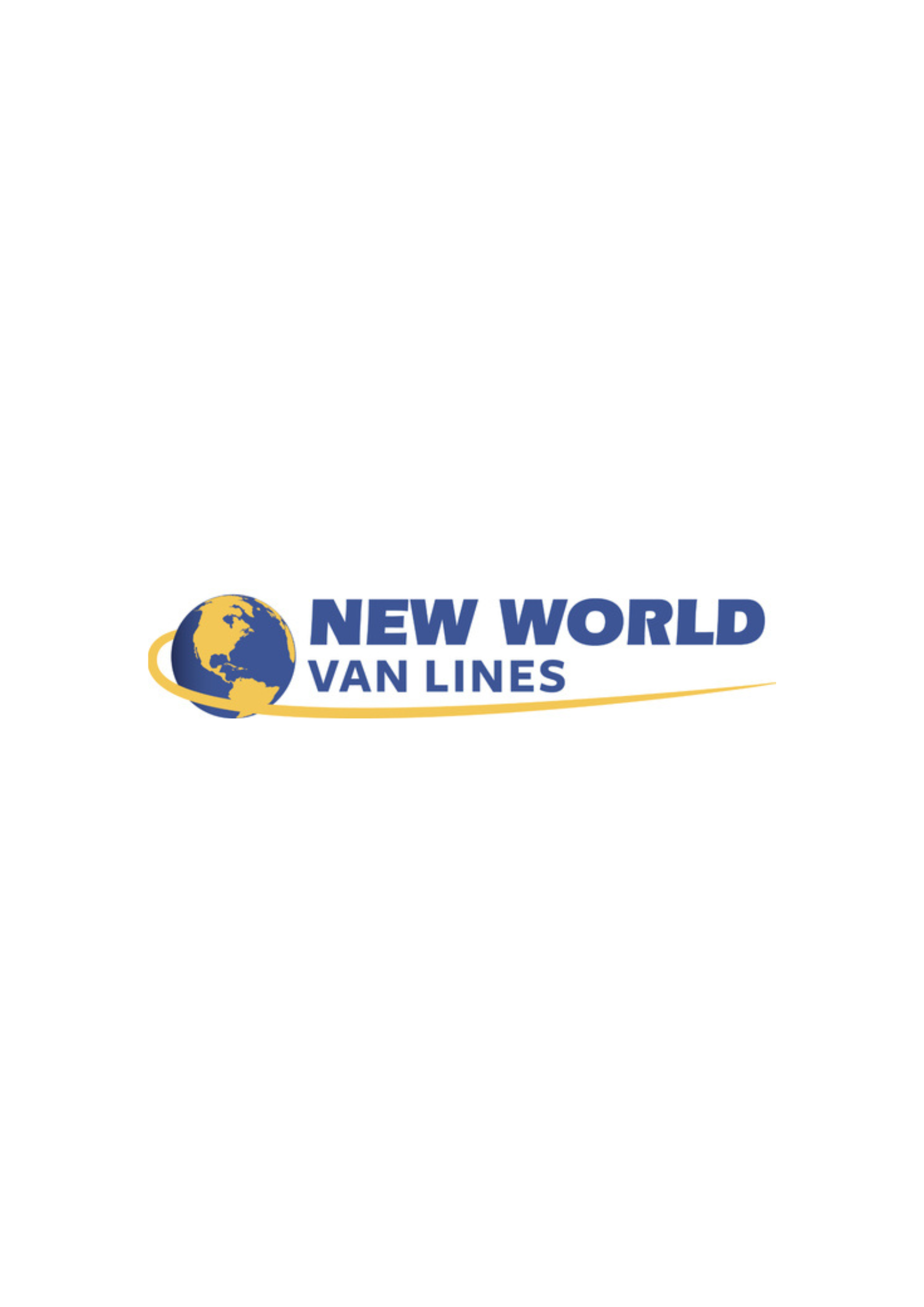 Logo of New World Van Lines with a globe and curved line, featuring the company name in bold blue letters.
