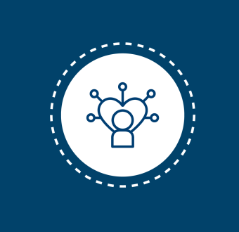 Icon of a person with circuit-like connections around their head, representing technology or innovation.