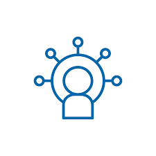 A stylized icon of a person with a head and shoulders, surrounded by connected nodes representing a network or connection.