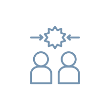 Two people facing each other with arrows pointing towards a starburst in the center