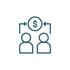 Diagram showing two people with dollar signs between them, indicating a financial exchange or transaction.