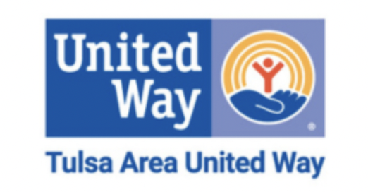 United Way Tulsa Area United Way logo with blue and orange colors and a hand holding a person inside a circle.