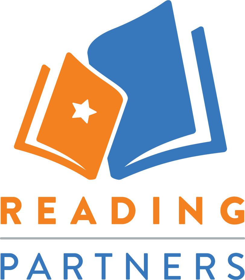Logo with three orange and blue opened books and the text "Reading Partners".