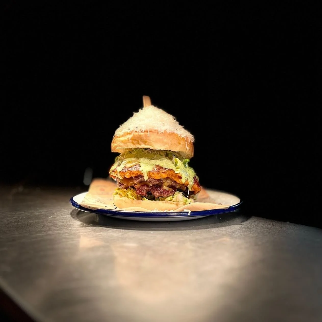 SURF &amp; TURF BURGER 🦐🍔

Parish burgers have always been a big favourite in Huddersfield, so we decided to bring something a little different but f**king delicious!

2 smash patties, prawn toast, jalape&ntilde;o ranch, Parmesan, lettuce, in house