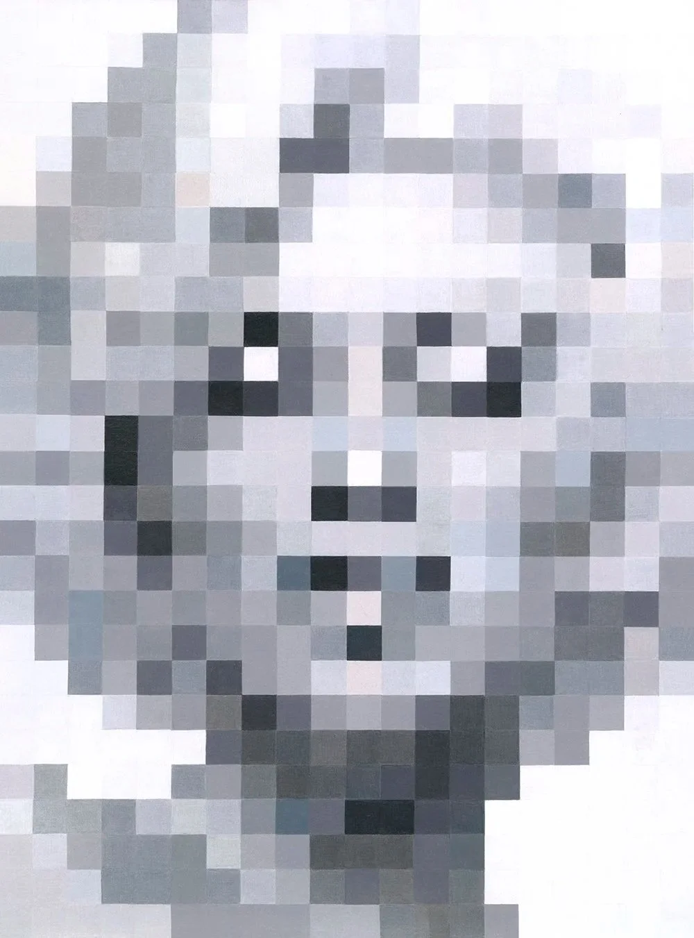 Pixelated grayscale image of a person's face.