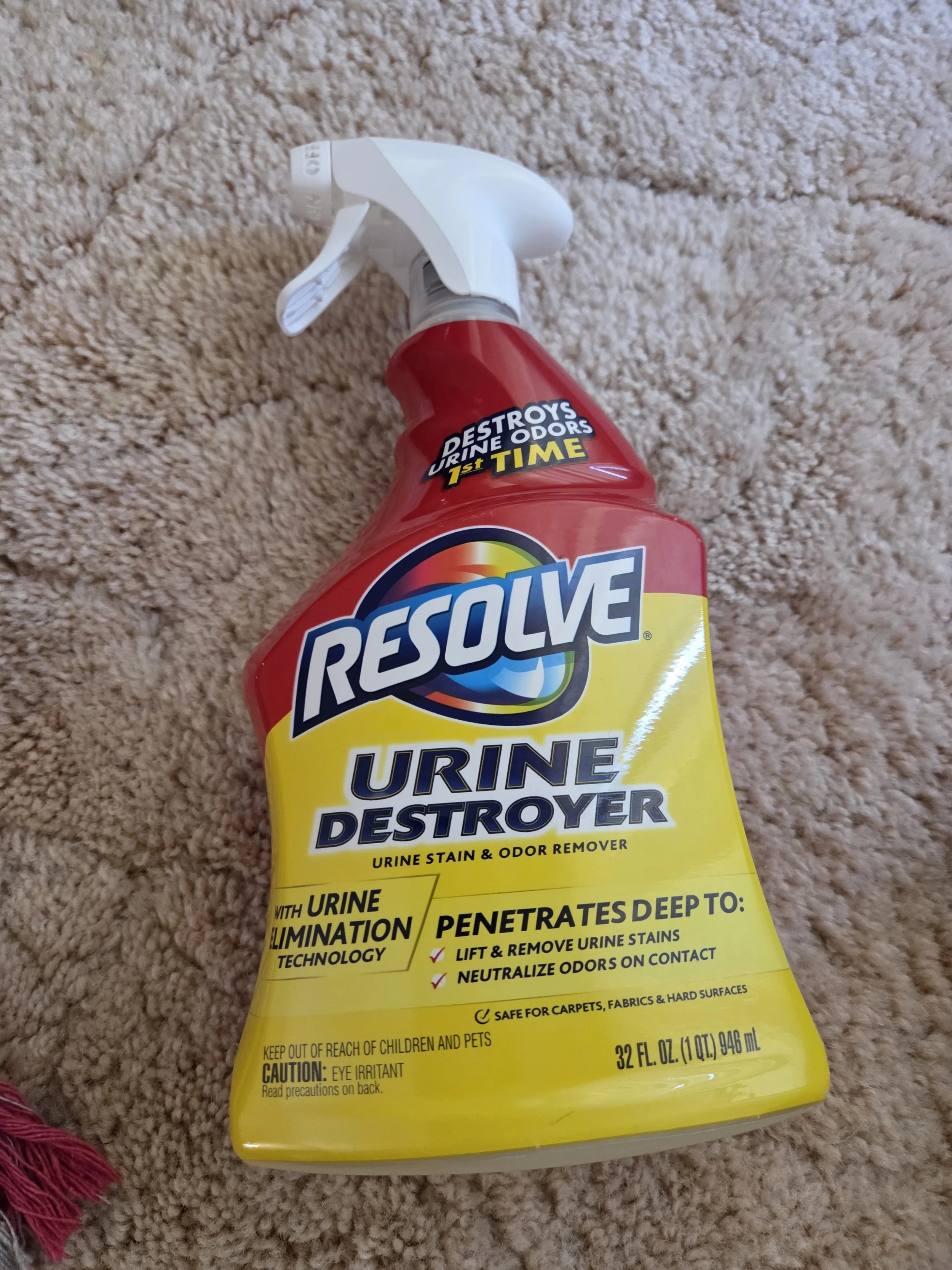 Using Resolve Urine Destroyer to clean up a puppy accident in our home.