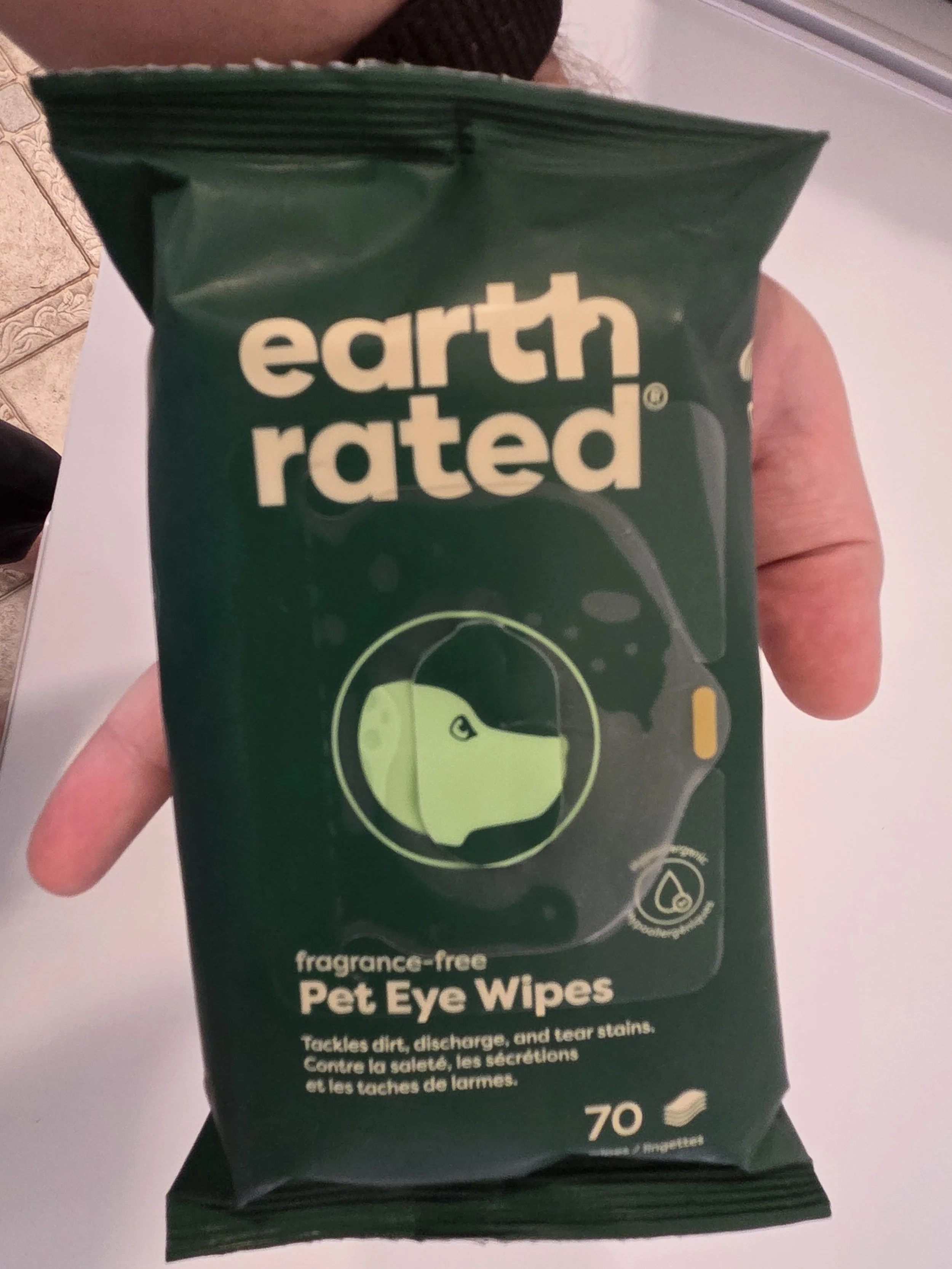 A photo of the eye wipes we use daily to maintain Charlie's facial hygiene.