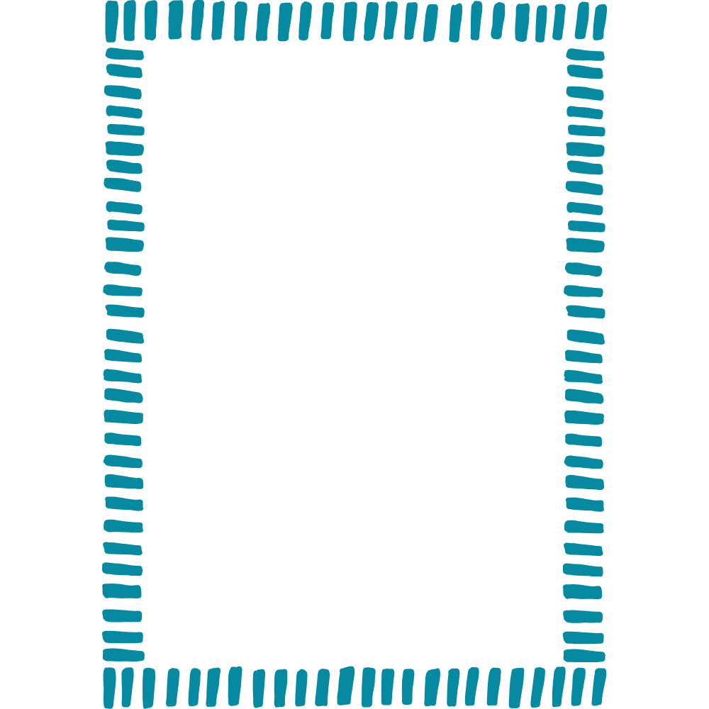 A square frame decorated with evenly spaced short lines in a dashed pattern around the border.