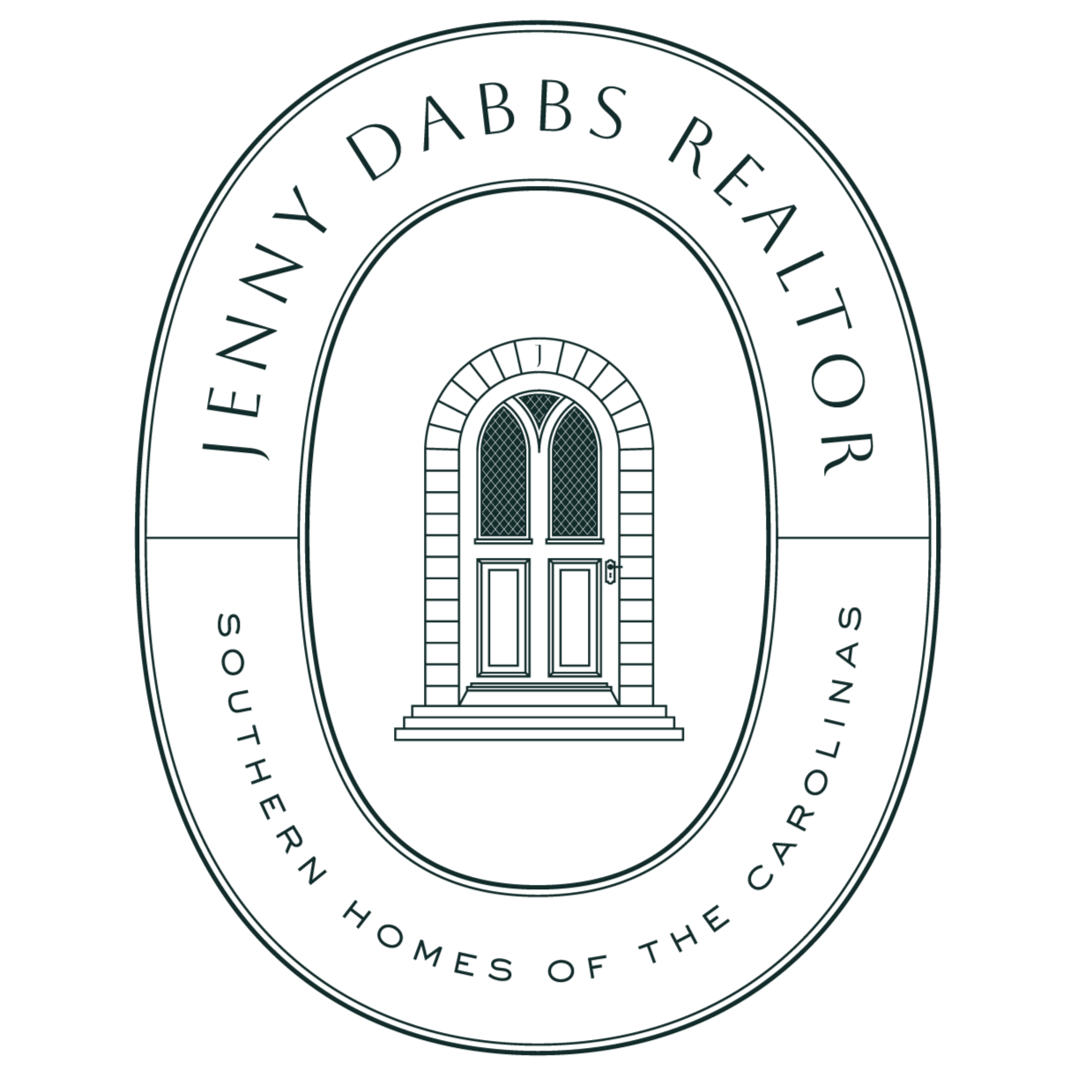 Logo with a central illustration of a door and stairs, encircled by the text 'JENNY DABBS REALTOR' at the top and 'SOUTHERN HOMES OF THE CAROLINAS' at the bottom.