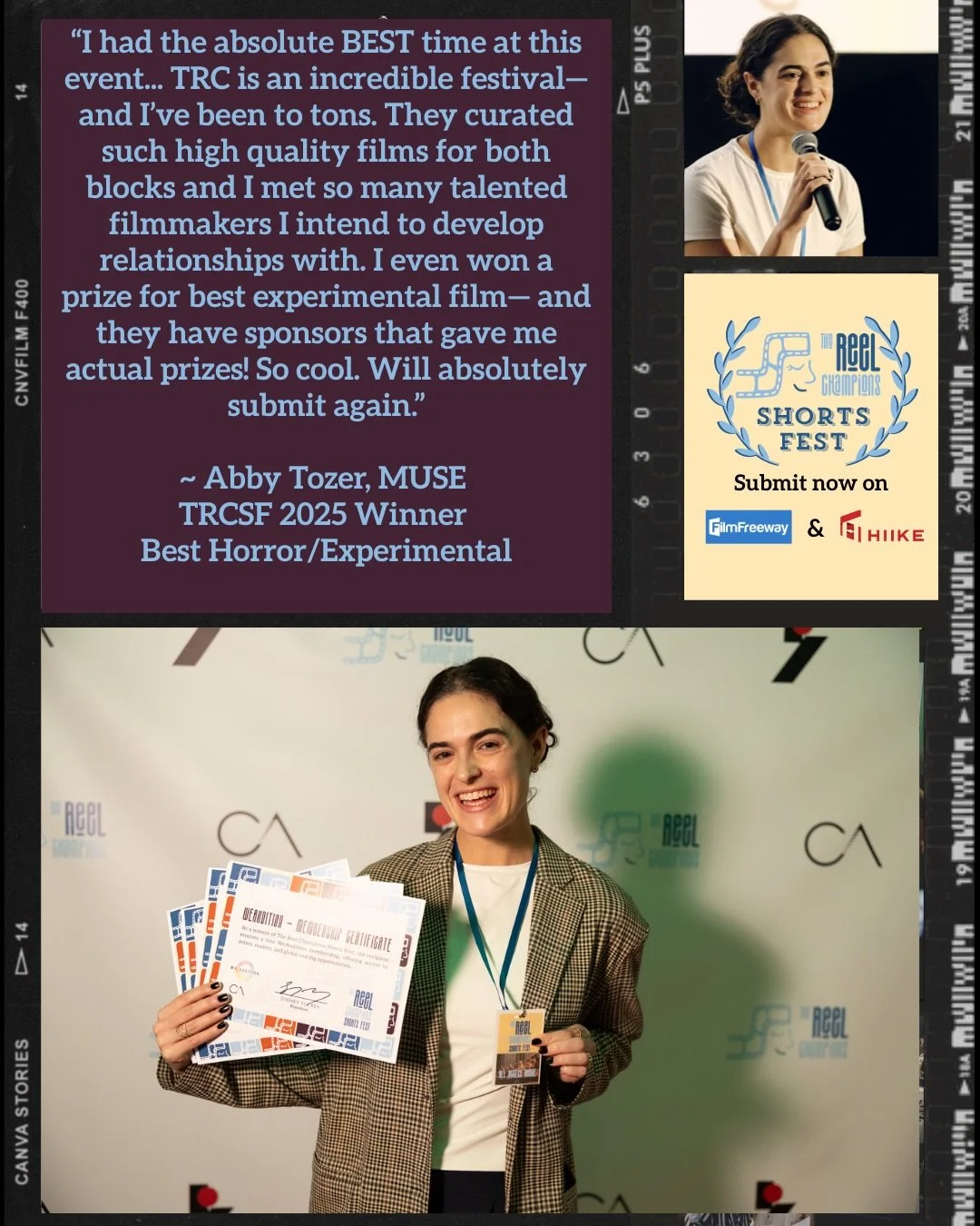 There&rsquo;s still time to submit your short to TRC Shorts Fest 2026🎬🥳
The Final (FINAL) deadline is Friday June 12th! 

Abby Tozer, the filmmaker behind MUSE shares her experience from TRCSF 2025💕

TRC Shorts Fest will take place in Los Angeles 