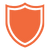A shield emblem with a solid orange background and a darker orange border