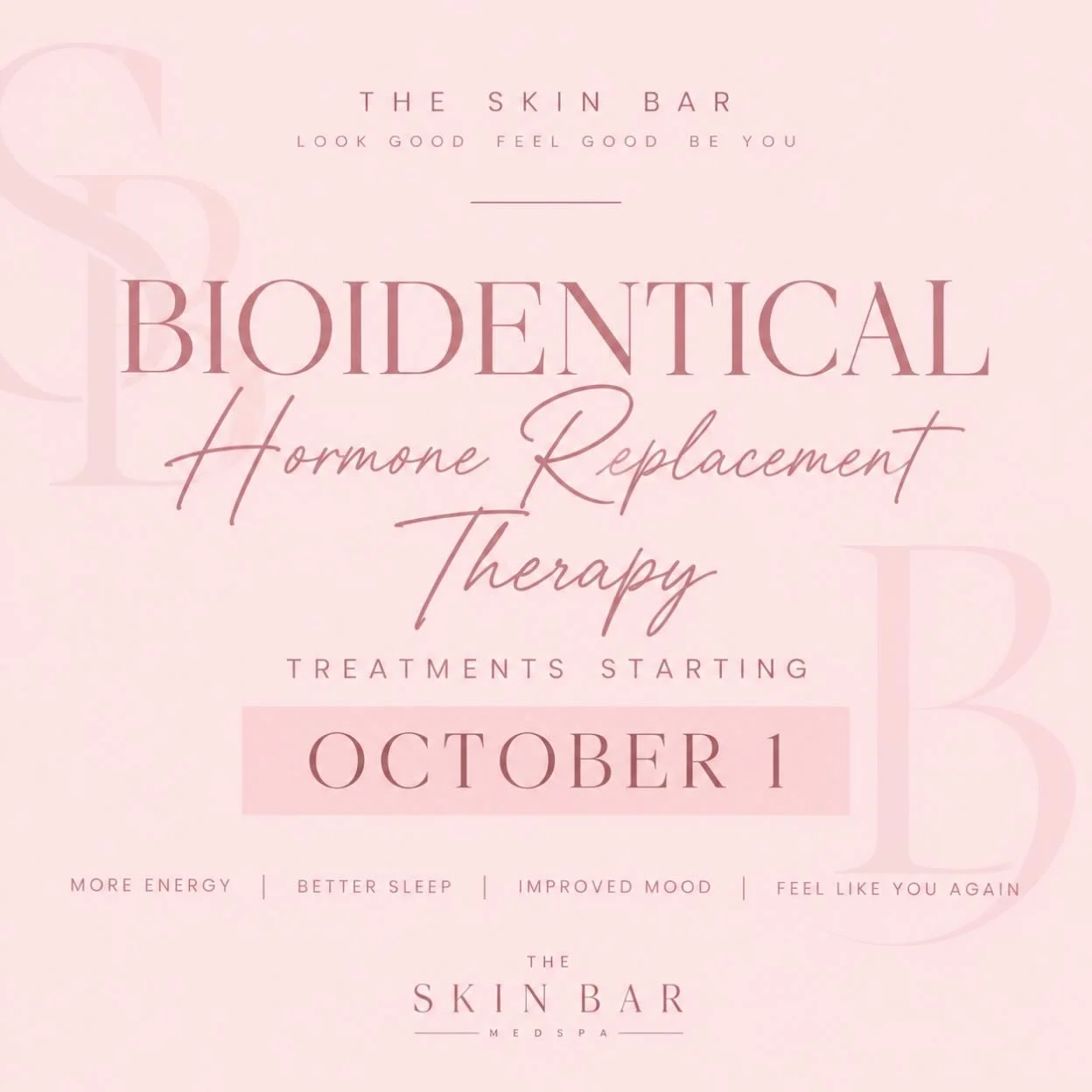 ✨ Something new is coming to The Skin Bar&hellip; ✨

We&rsquo;re excited to announce the launch of Bioidentical Hormone Replacement Therapy (BHRT) beginning October 1! 🤍

Hormonal changes can affect so much more than we realize &mdash; energy, sleep