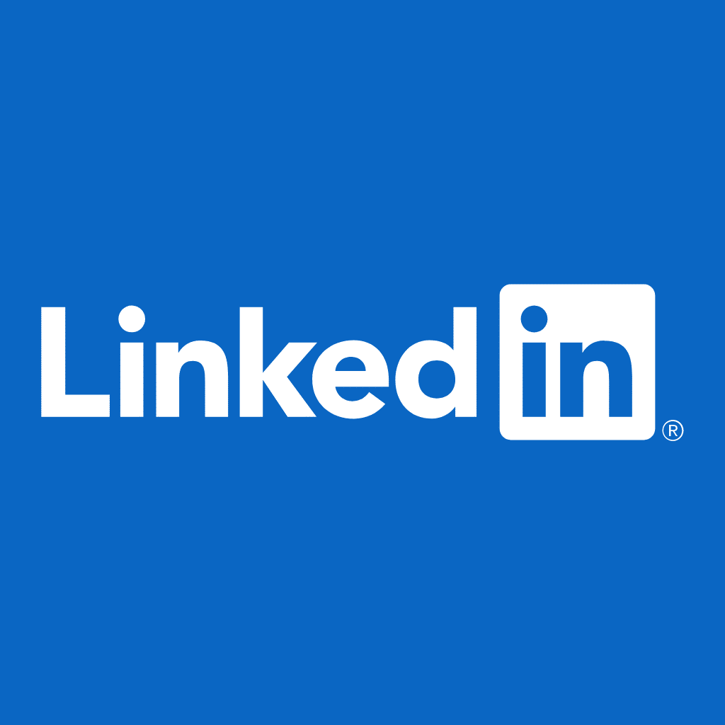 LinkedIn logo with blue background and white text.
