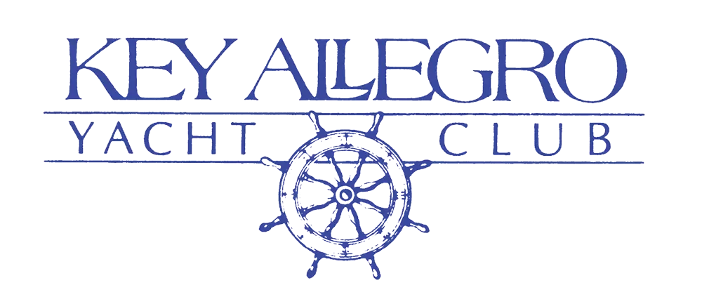 Logo for Key Allegro Yacht Club with nautical wheel and stylized text