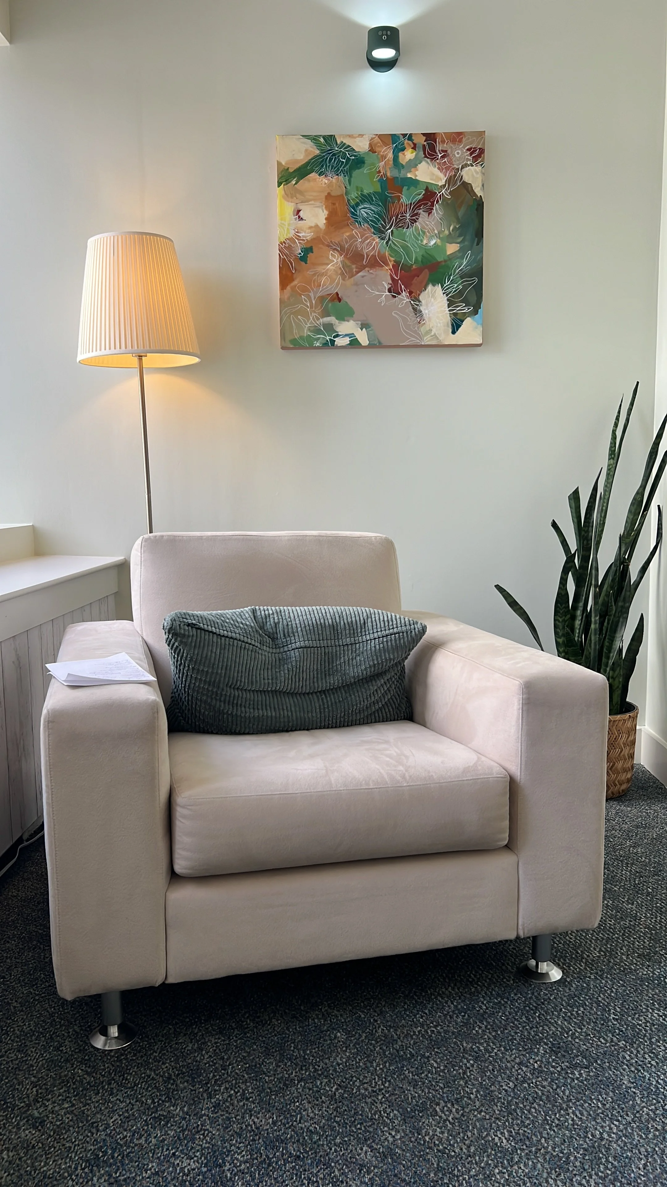 Lloyd Lee's counselling office and chair in downtown Vancouver.