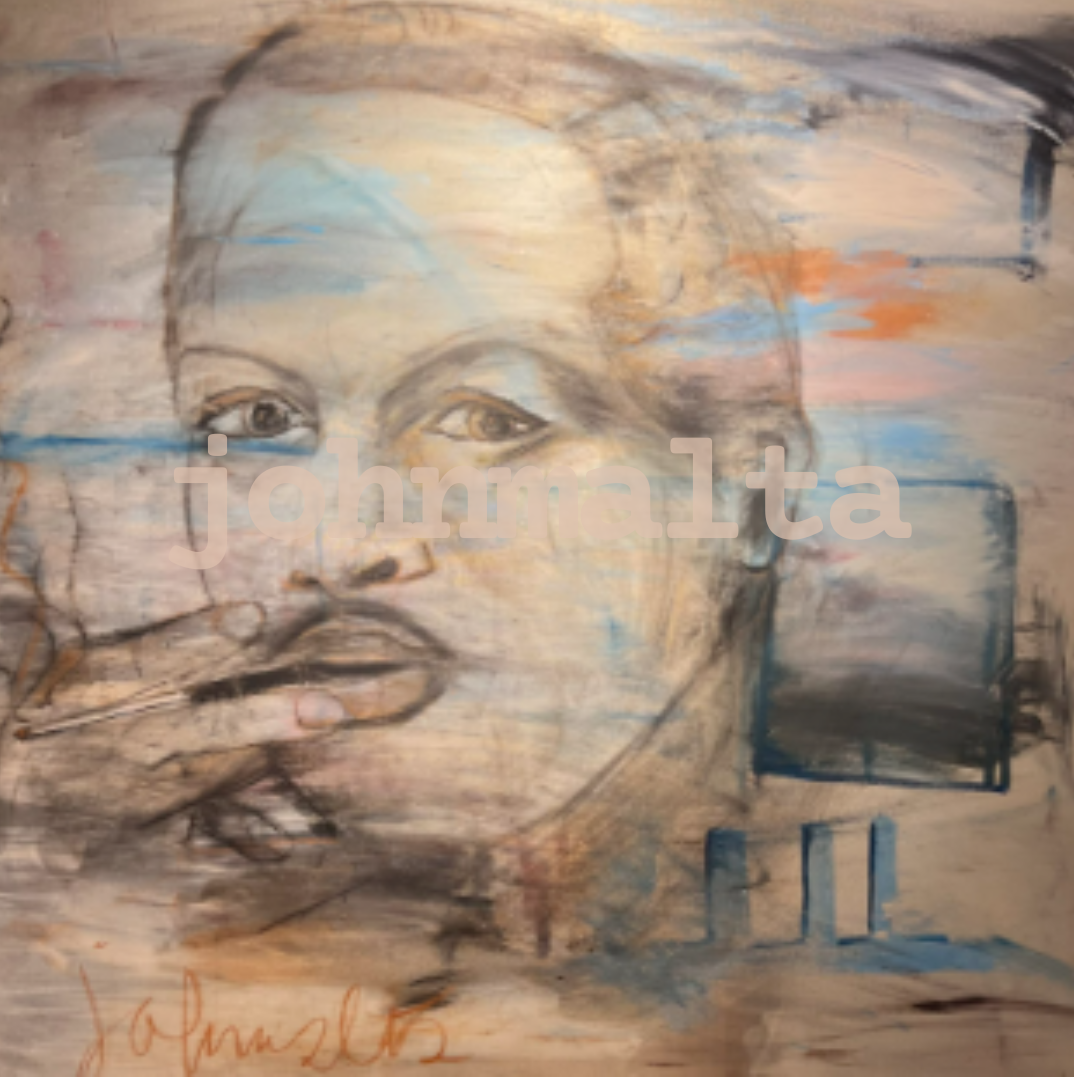 writer: 48x48 acrylic and charcoal on canvas