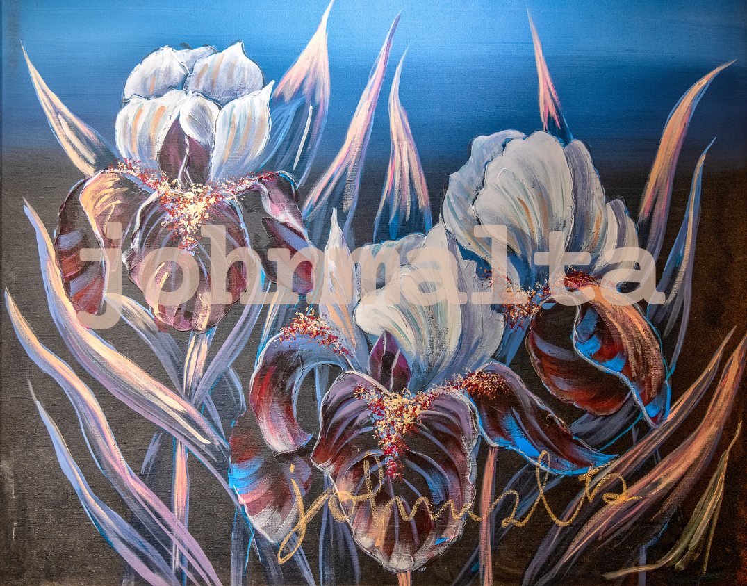 iris #1: 50x40 acrylic on canvas in gold frame