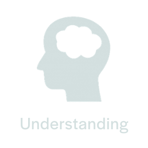 Silhouette of a human head with a thought cloud inside, symbolizing understanding