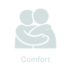 Two simplified figures hugging, representing comfort.