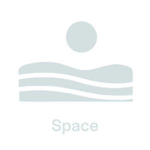 A simple icon representing space, featuring a crescent moon above wavy lines, with the word 'Space' beneath.