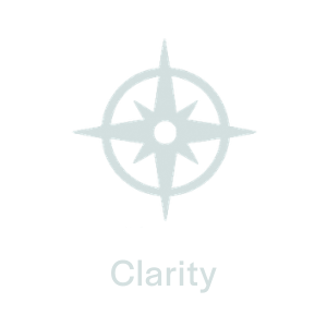A logo featuring a stylized compass with a central circle and four points, accompanied by the word 'Clarity' underneath.
