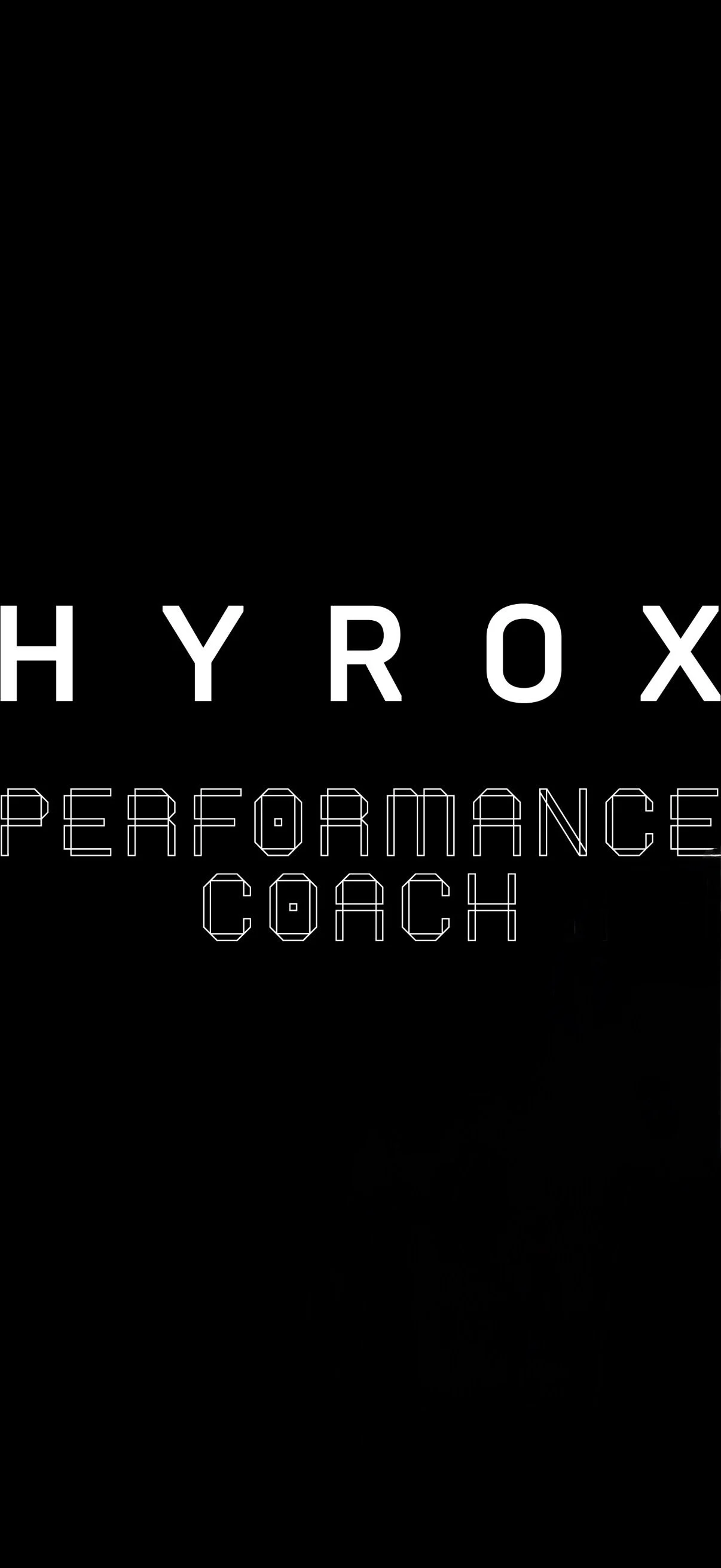 Black background with white text that reads "HYROX PERFORMANCE COACH" in a modern, geometric font.