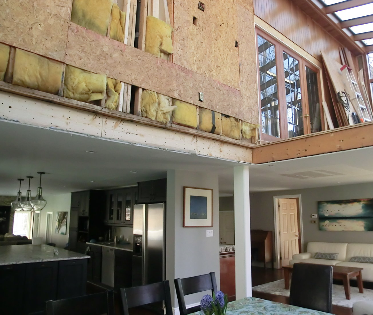 Living area under renovation by Burcon Construction in Komoka, Ontario, as part of a full home renovation project.