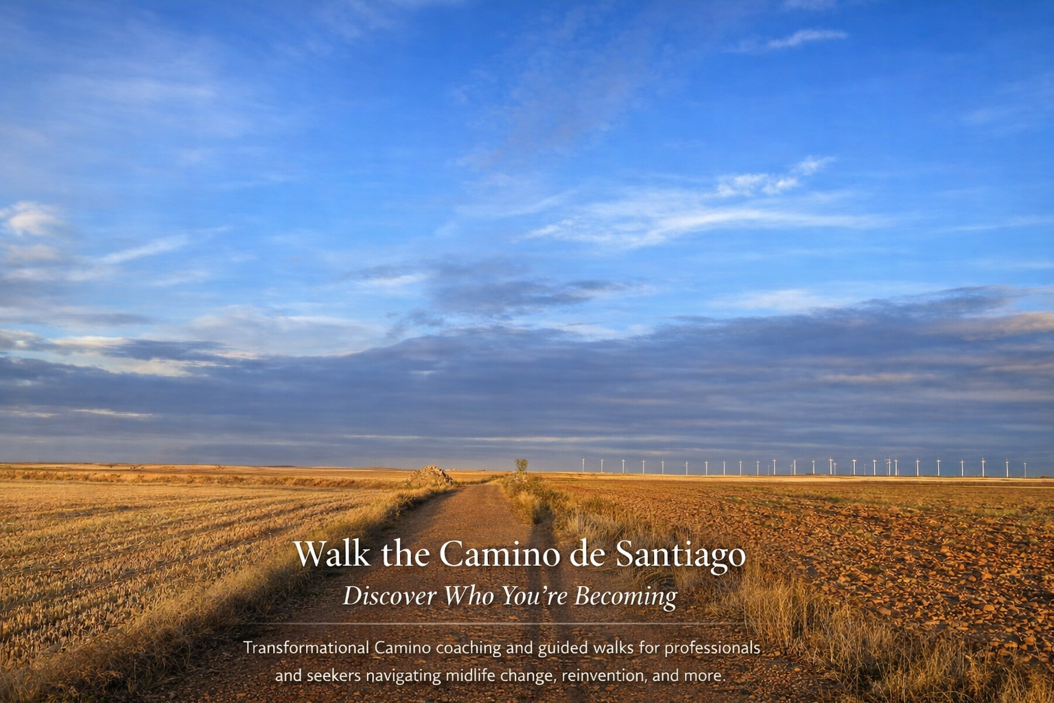 Camino de Santiago walking path across the Meseta at sunrise