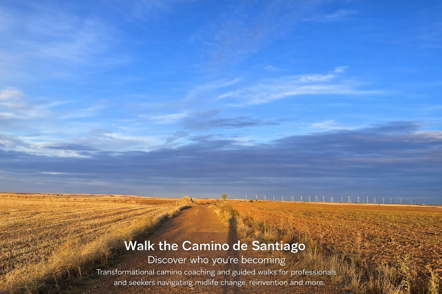 Golden sunset landscape on the Camino de Santiago walking route in Spain
