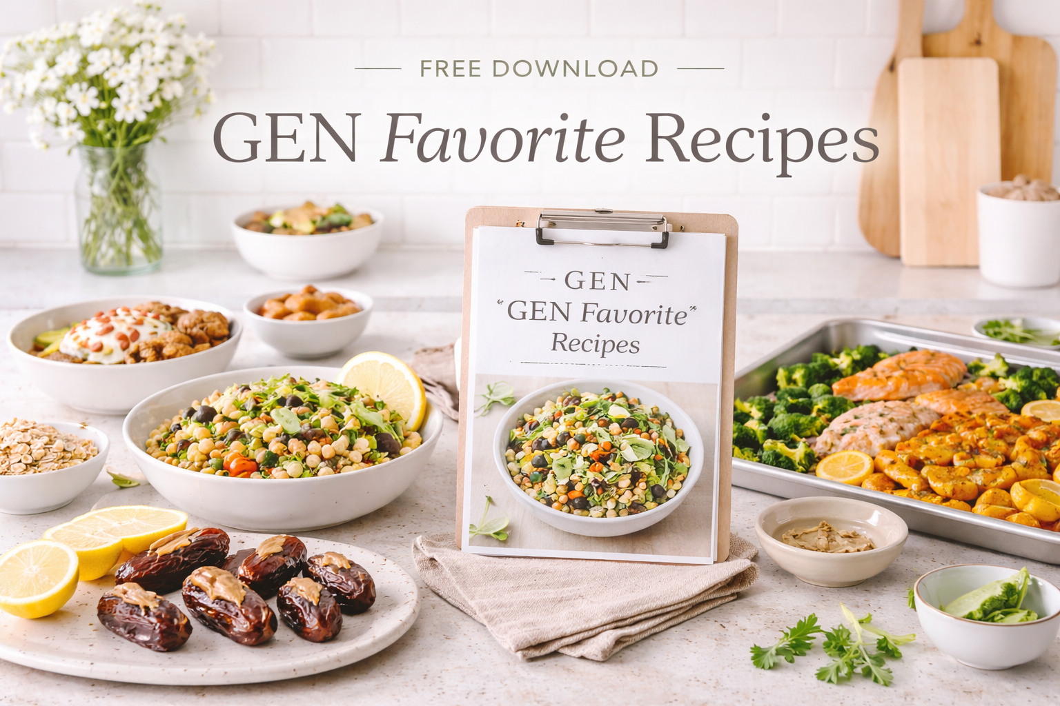 Healthy recipe bowls displayed for free nutrition recipe download.