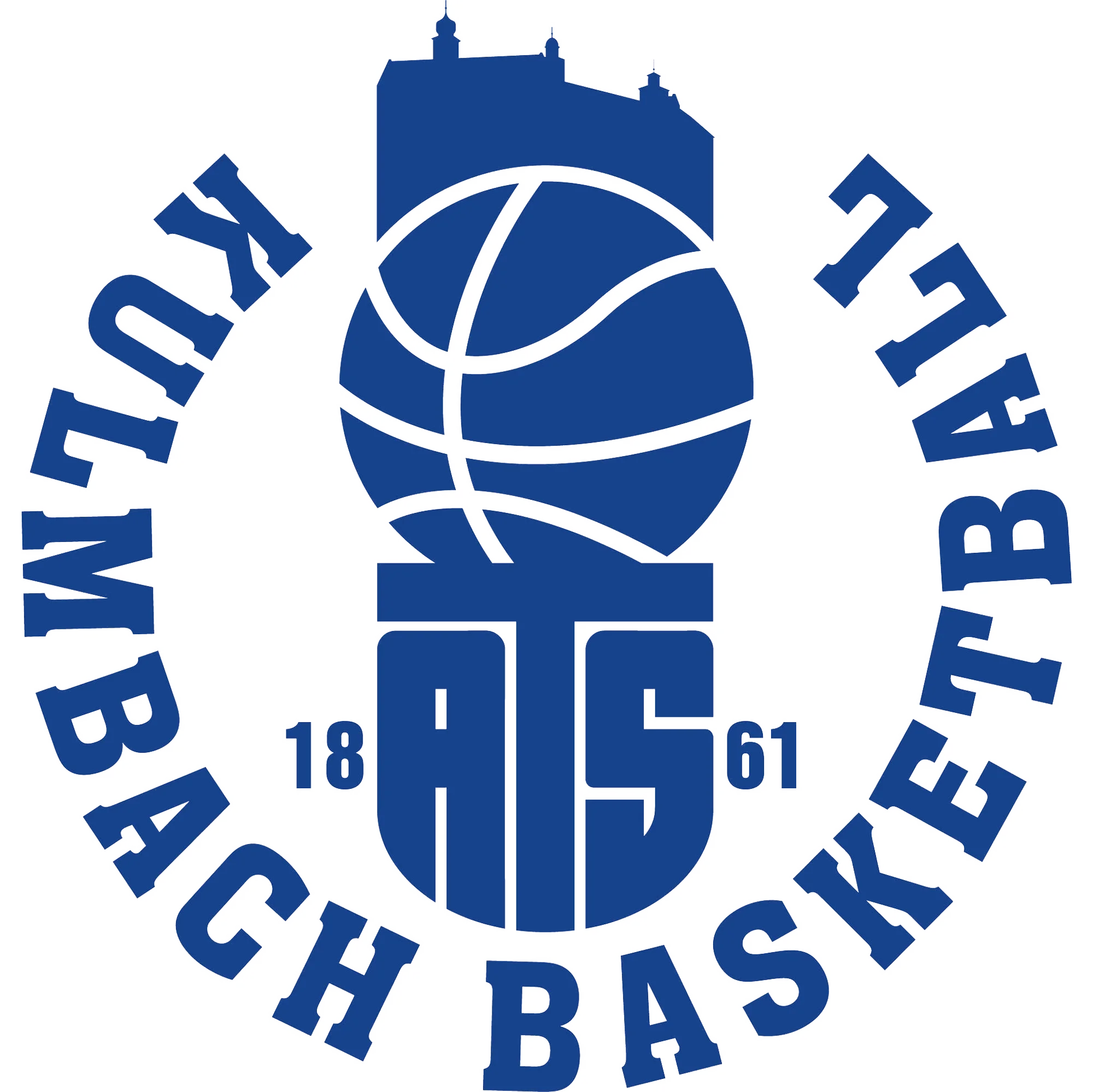Logo der Deutschen Basketball Bundesliga (BBL) mit einer blauen Silhouette eines Basketballs, einem Turm darüber und dem Text 'Deutsche Basketball Bundesliga' und '1961'.