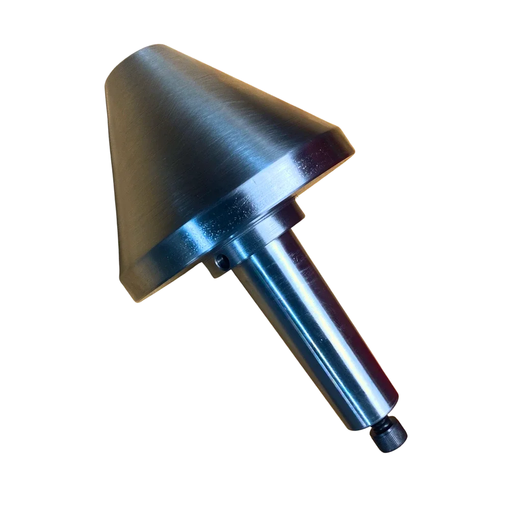 A metal milling cutter tool with a conical head and cylindrical shank, used in machining and manufacturing.