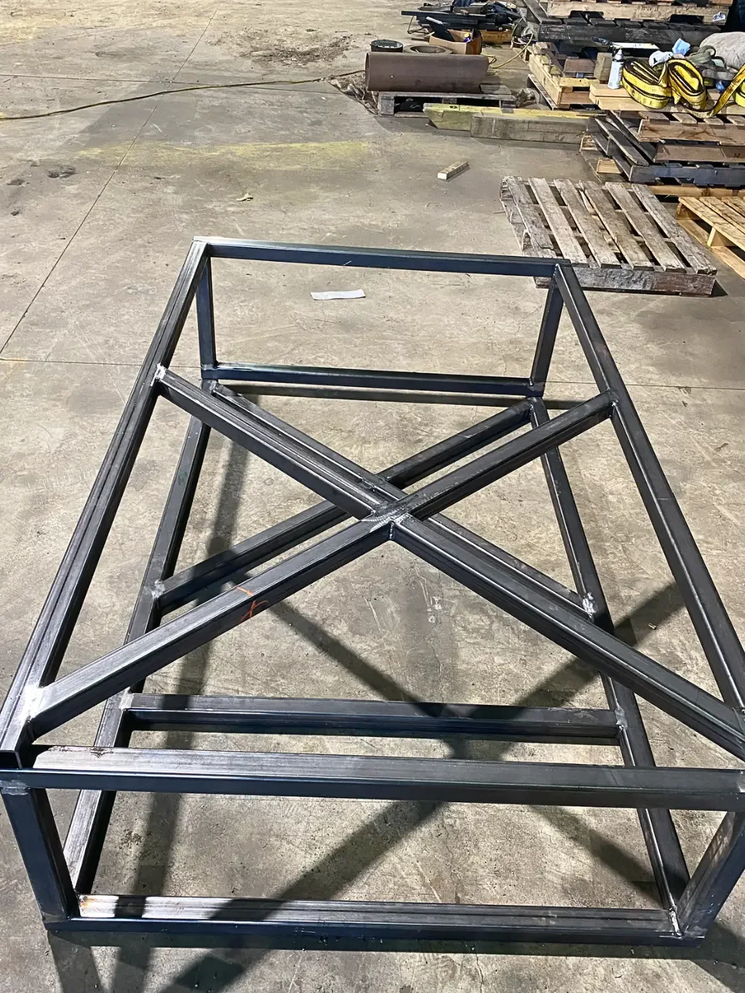 Custom fabricated steel frames built to support industrial equipment, machinery, and project-specific assemblies