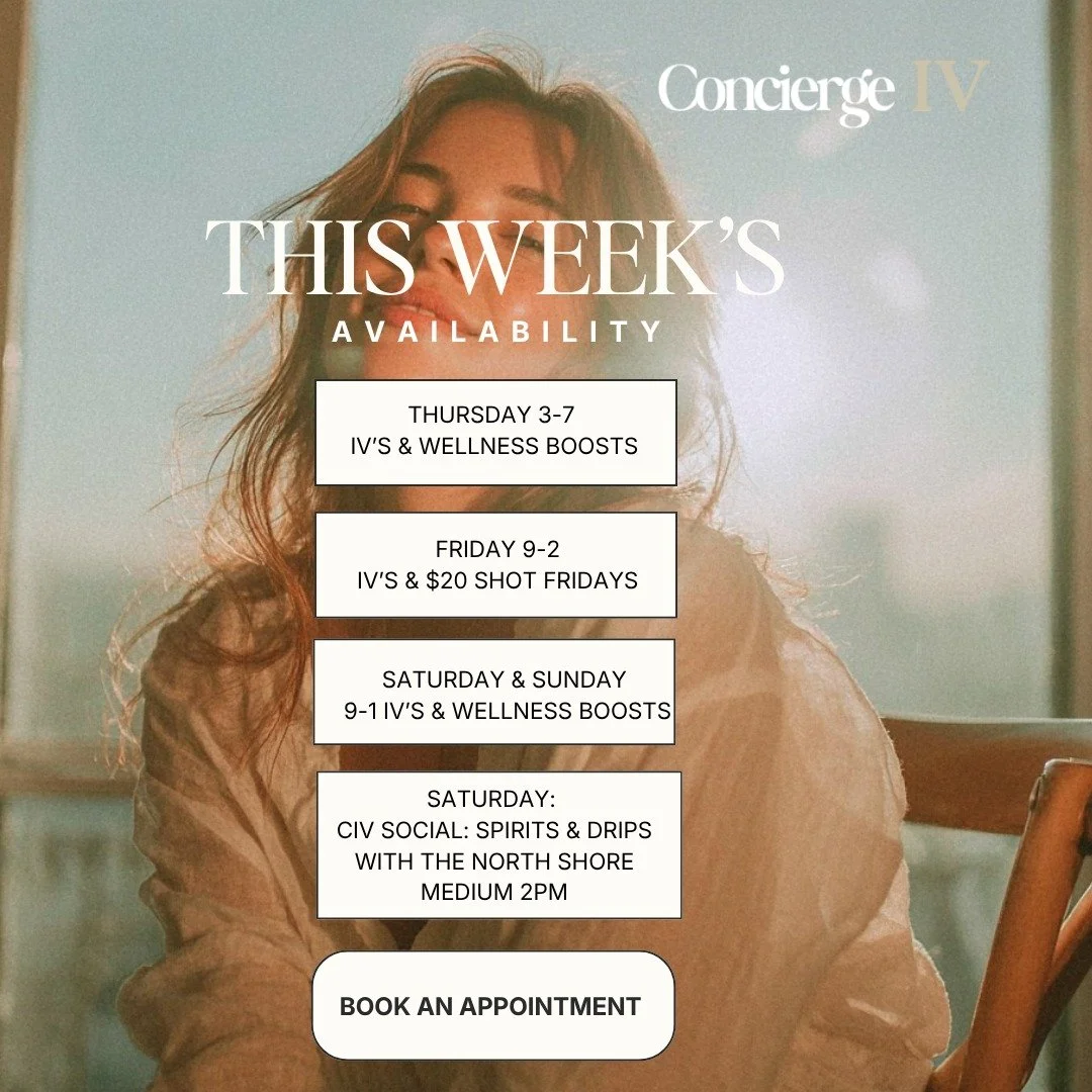 Saturday at CIV is going to be something special &mdash; but first, let's talk about this week.

IVs and wellness boosts Thursday through Sunday, and $20 Shot Fridays &mdash; in and out, no appointment needed.
Then Saturday afternoon we're hosting an