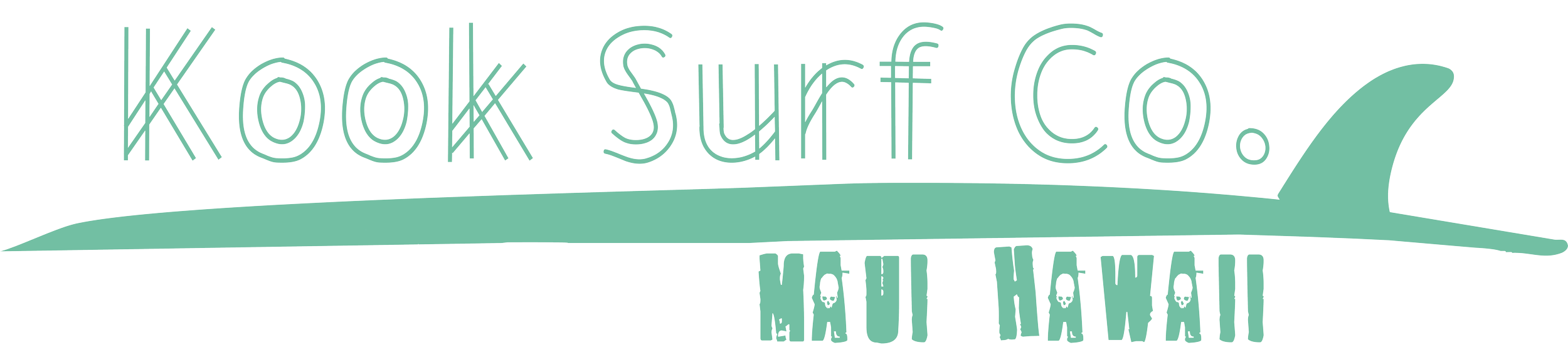 Logo featuring the words "Kook Stuff Co. Maui Hawaii" with a surfboard graphic included.