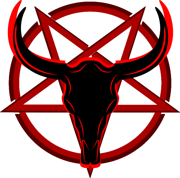 O meu primeiro símbolo e mais complexo. Este símbolo era um pentagrama de 2 camadas de vermelho com um crânio de touro negro em cima do pentagrama.