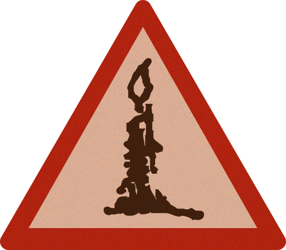 Um símbolo que eu nunca cheguei a usar. Este sinal de perigo tem uma vela preta no centro e ferrugem, quase nada diferente das outras 3 versões de sinais.