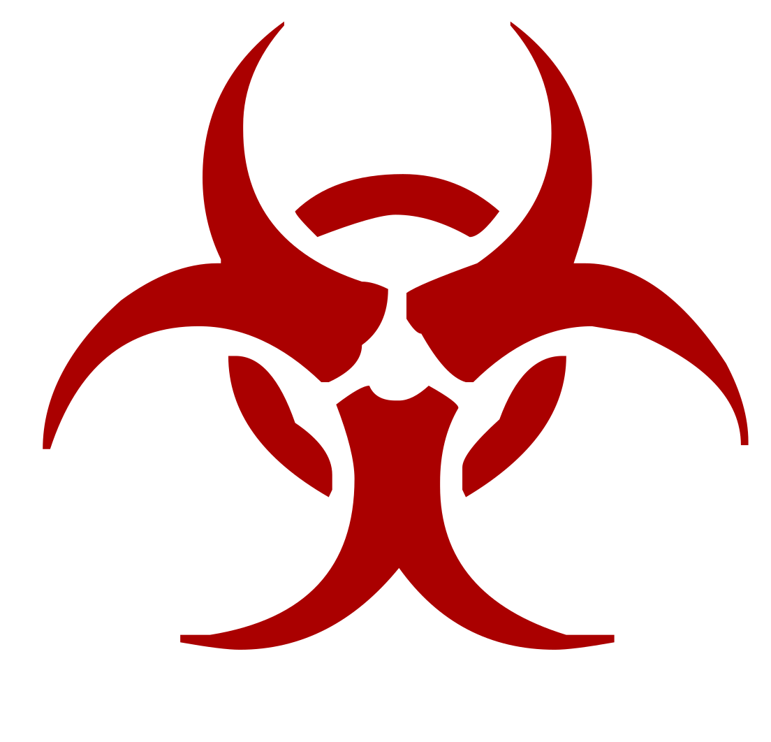 O meu símbolo autoral atual. É um símbolo de risco biológico vermelho ligeiramente diferente do símbolo universal.