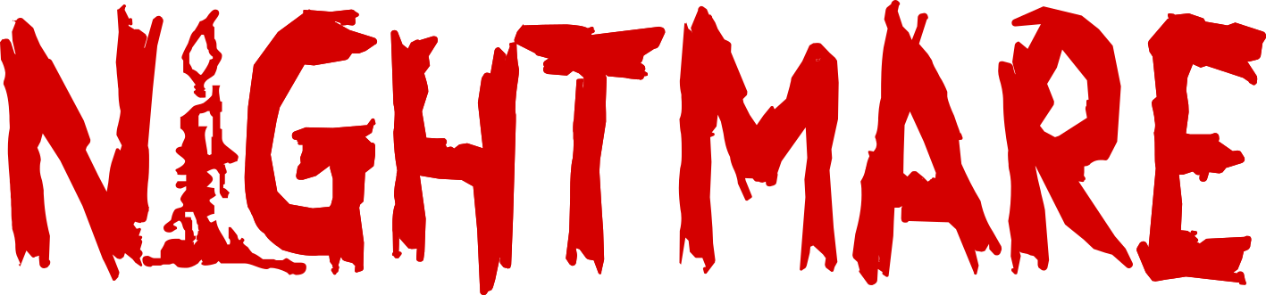 A minha logo atual. Esta logo tem escrito Nightmare com uma vela no lugar do I. A logo tem uma cor vermelho sangue e um estilo de horror leve.