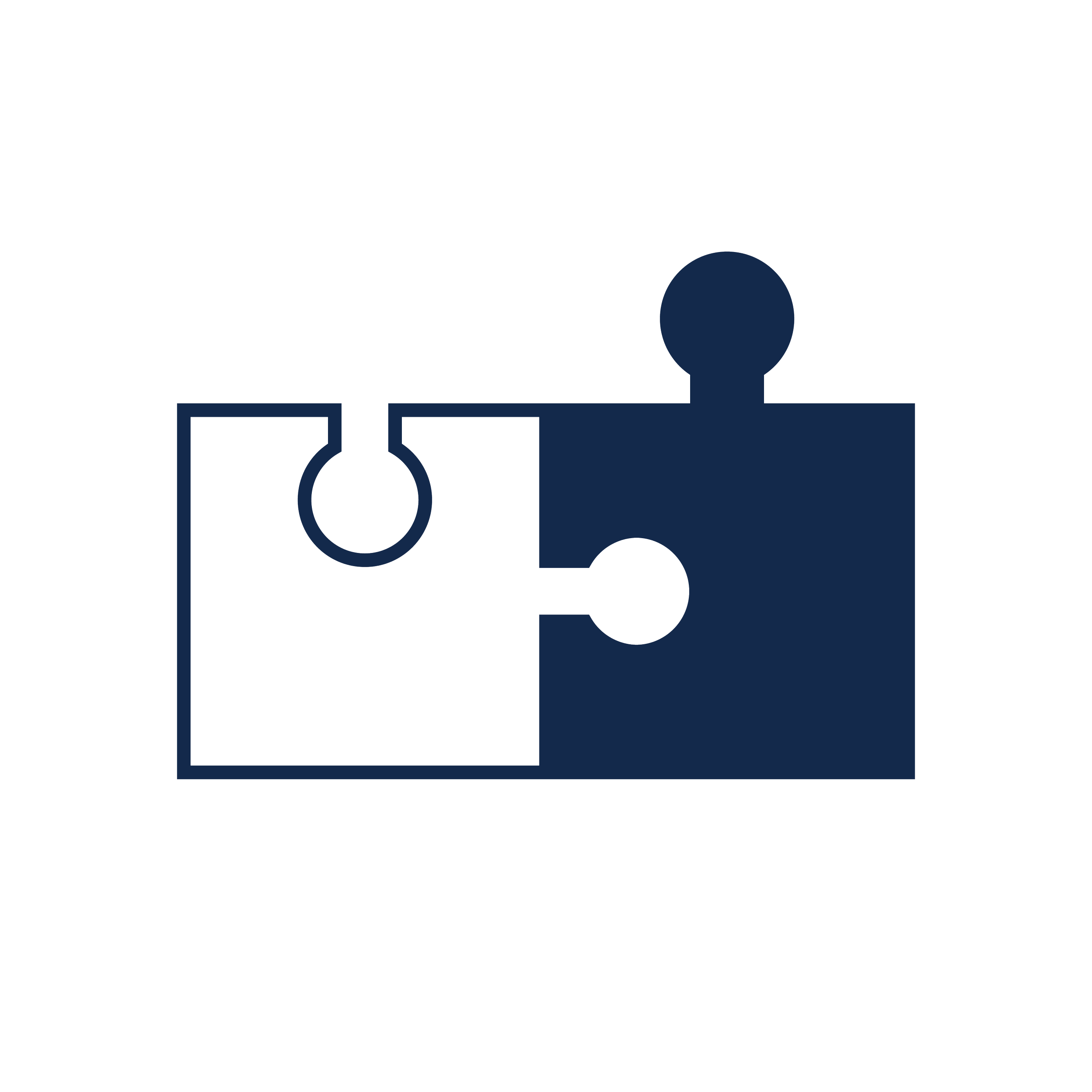 Outline of two interlocking puzzle pieces, one fully filled in and the other outlined.