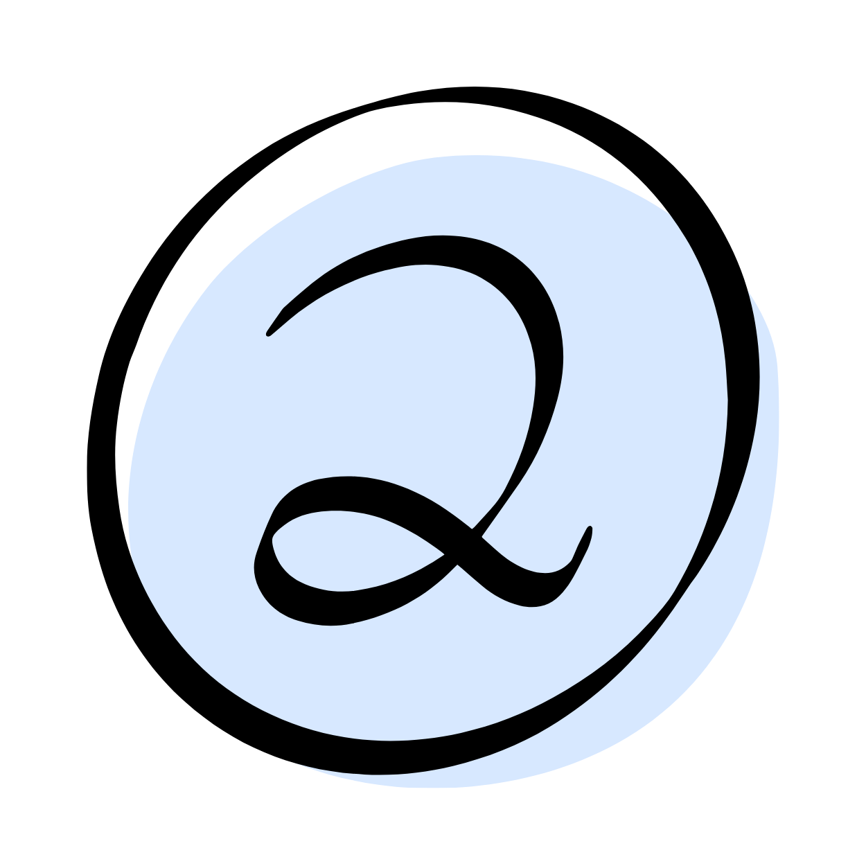 Decorative letter 'a' in light blue with black outline.