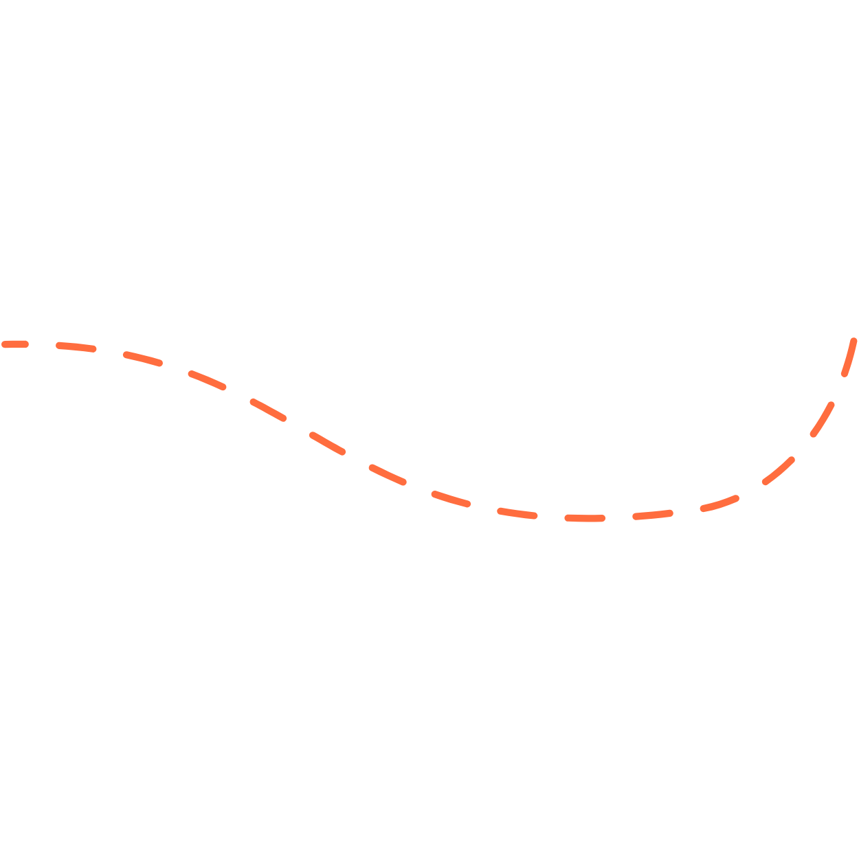 A black sketch of a boot with a dotted, curved orange strap or sole outline.