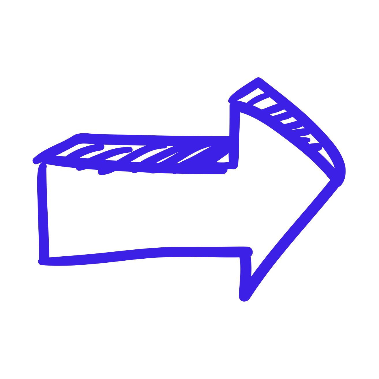 Blue, sketch-style arrow pointing to the right with a folded tail.